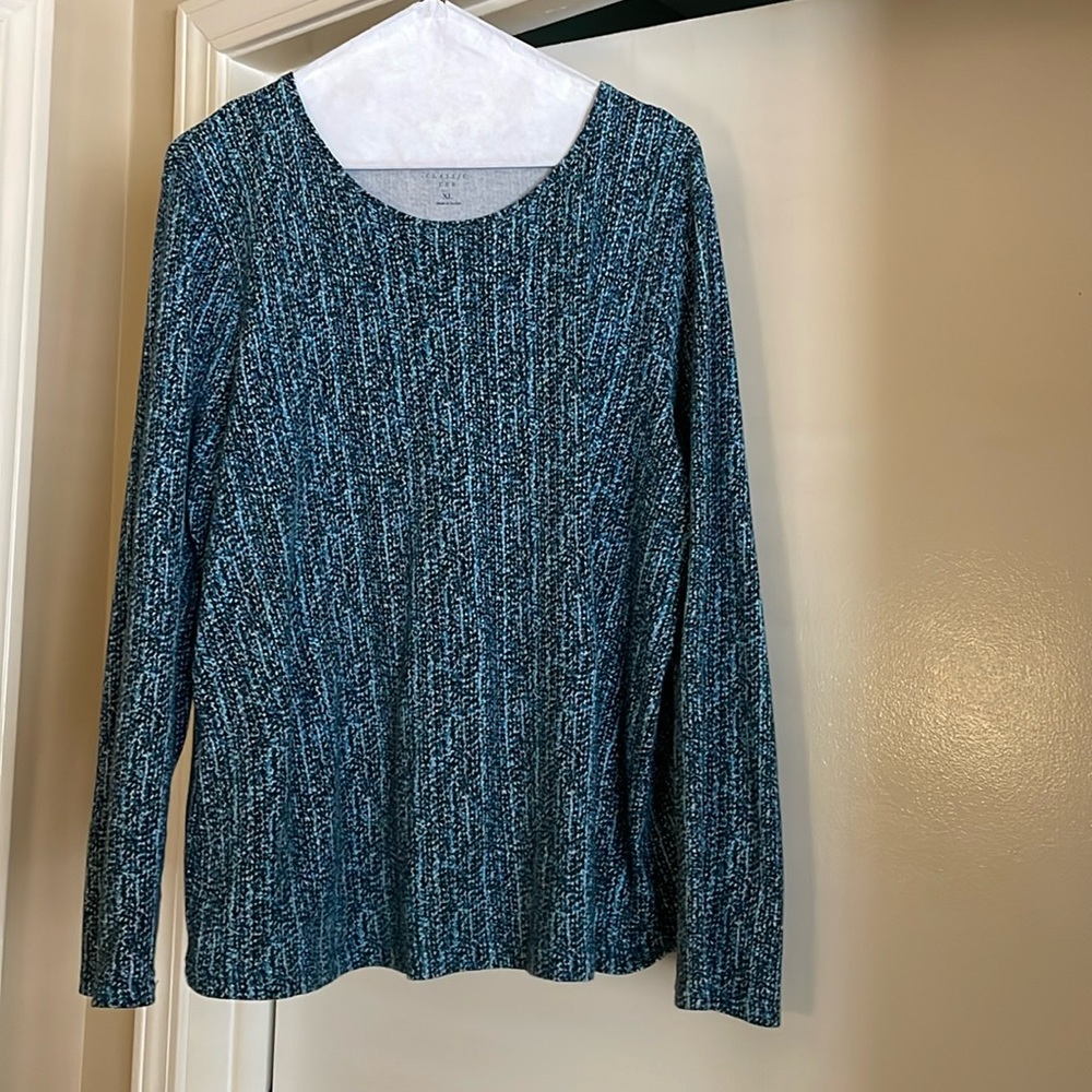 Croft & Barrow Long Sleeve Women's XL Blue Speckled The Classic Tee Round Neck